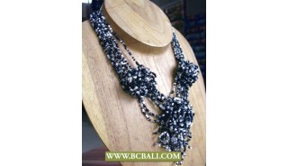 Black and White Beaded Necklaces Flowers Rose